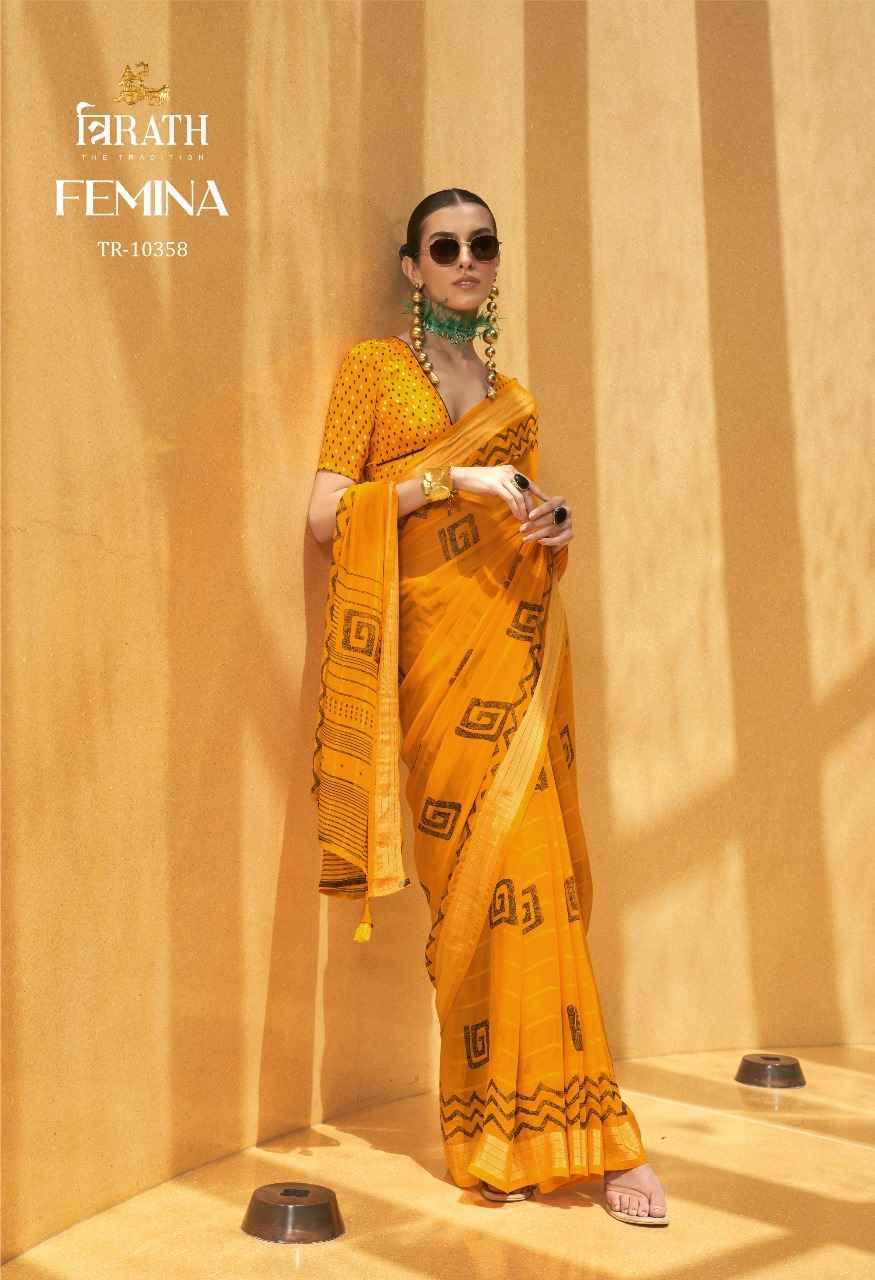 Femina By Trirath 10357 To 10364 Series Indian Traditional Wear Collection Beautiful Stylish Fancy Colorful Party Wear & Occasional Wear Georgette Sarees At Wholesale Price