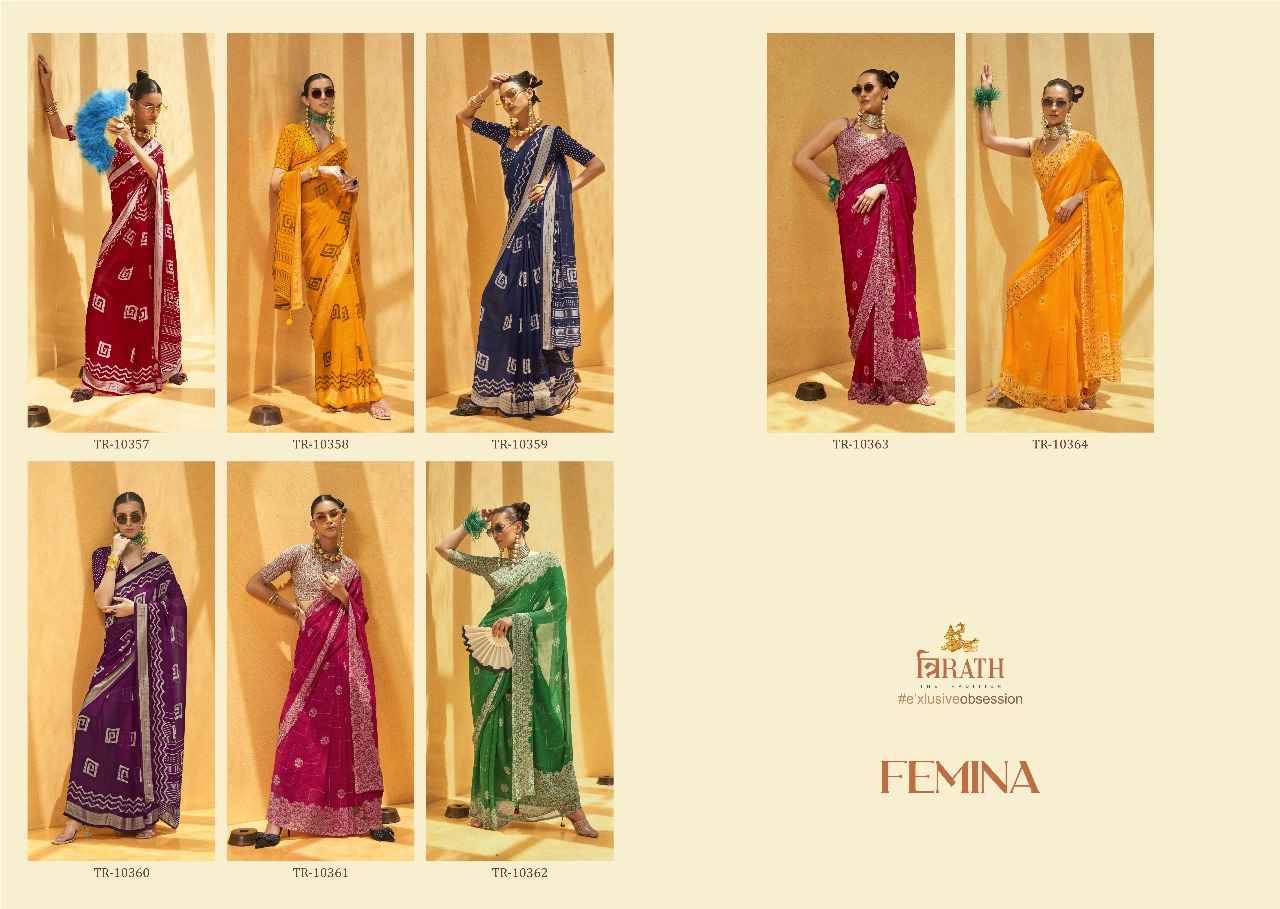 Femina By Trirath 10357 To 10364 Series Indian Traditional Wear Collection Beautiful Stylish Fancy Colorful Party Wear & Occasional Wear Georgette Sarees At Wholesale Price