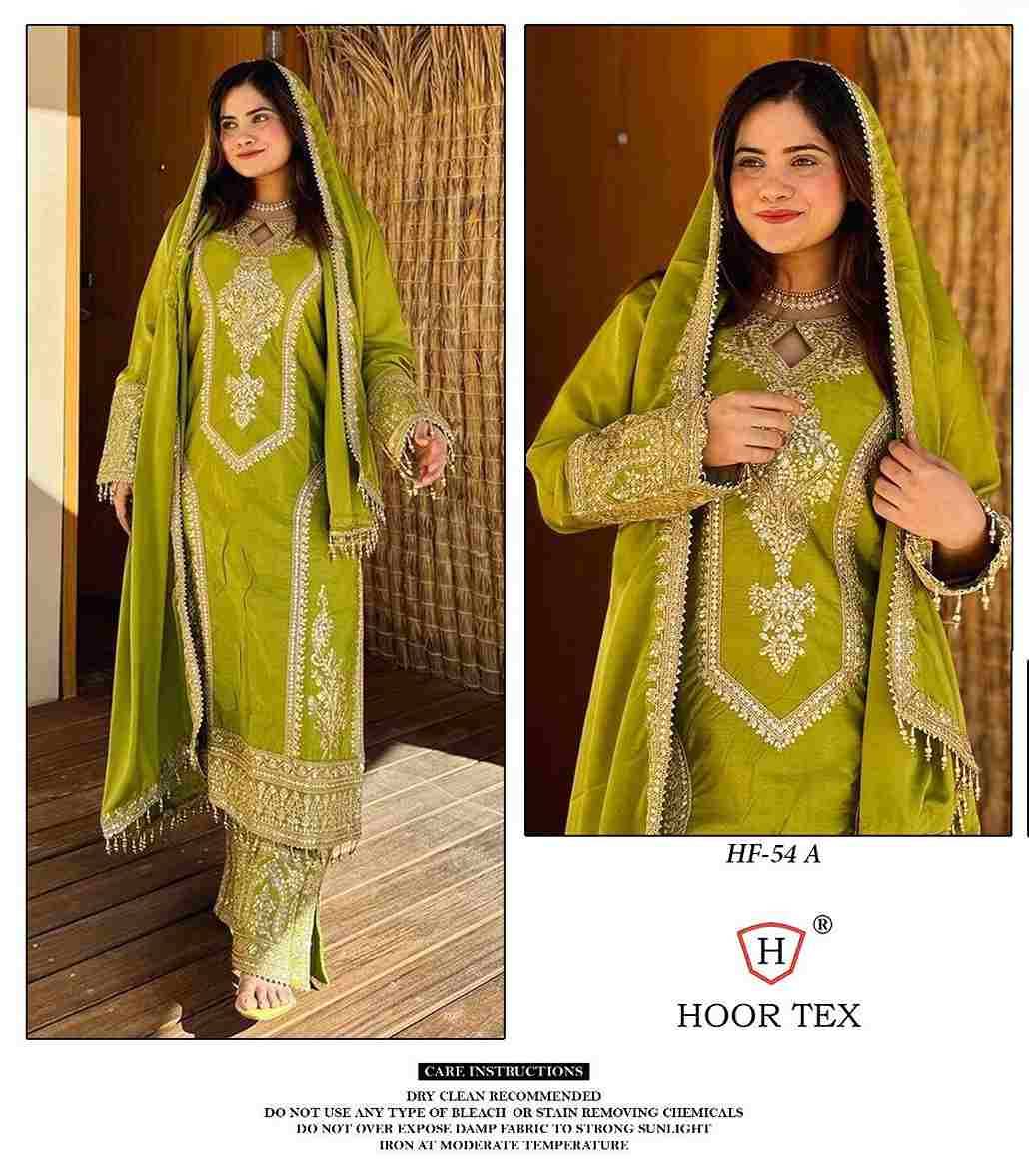 Hoor Tex Hit Design HF-54 Colours By Hoor Tex HF-54-A To HF-54-D Series Pakistani Suits Beautiful Fancy Colorful Stylish Party Wear & Occasional Wear Chinnon Dresses At Wholesale Price