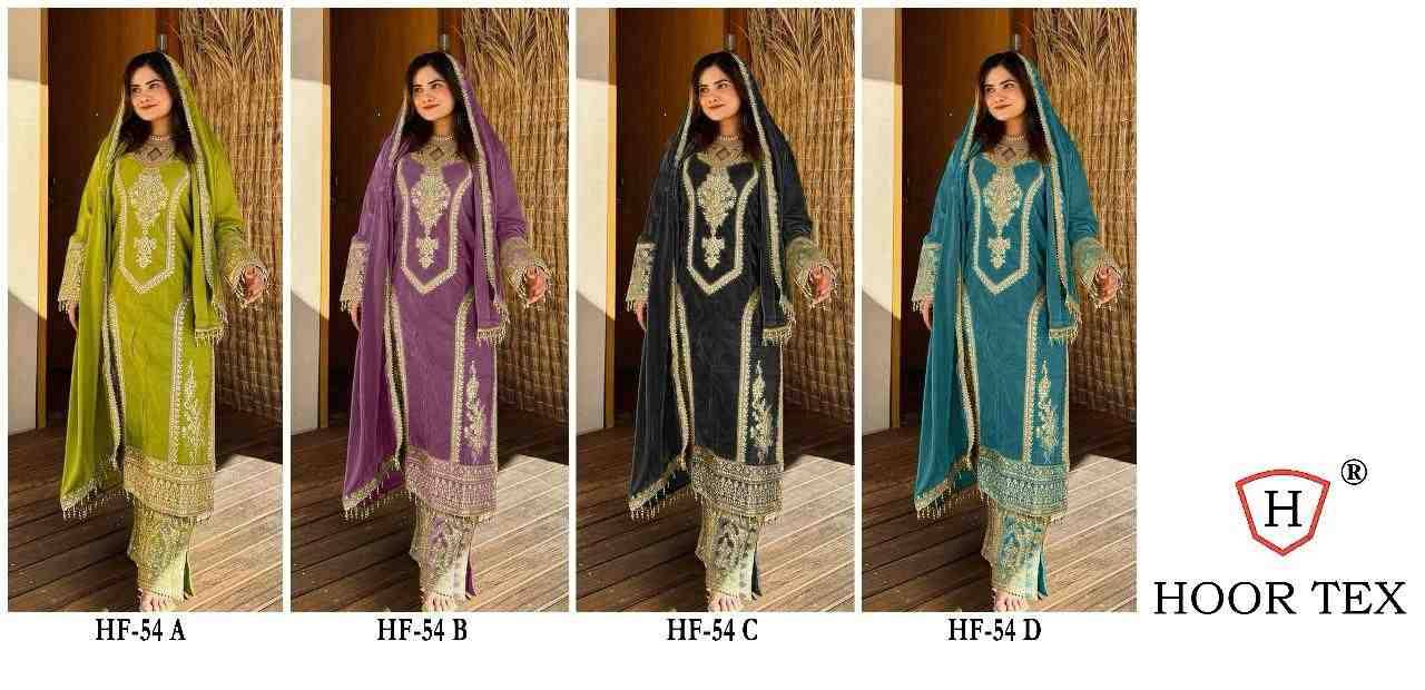 Hoor Tex Hit Design HF-54 Colours By Hoor Tex HF-54-A To HF-54-D Series Pakistani Suits Beautiful Fancy Colorful Stylish Party Wear & Occasional Wear Chinnon Dresses At Wholesale Price