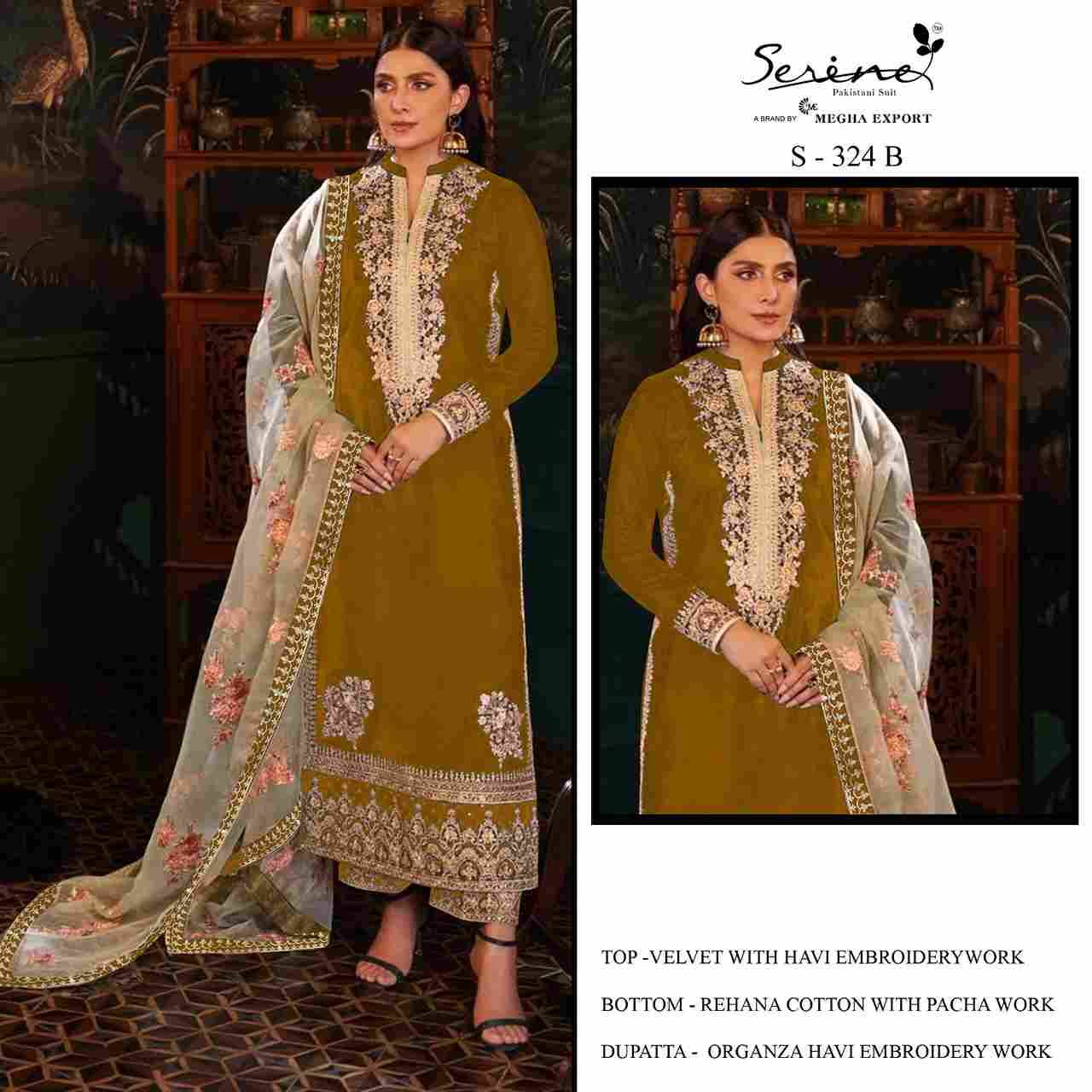 Serene Hit Design S-324 Colours By Serene S-324-A To S-324-D Series Designer Pakistani Suits Beautiful Fancy Colorful Stylish Party Wear & Occasional Wear Velvet Embroidered Dresses At Wholesale Price