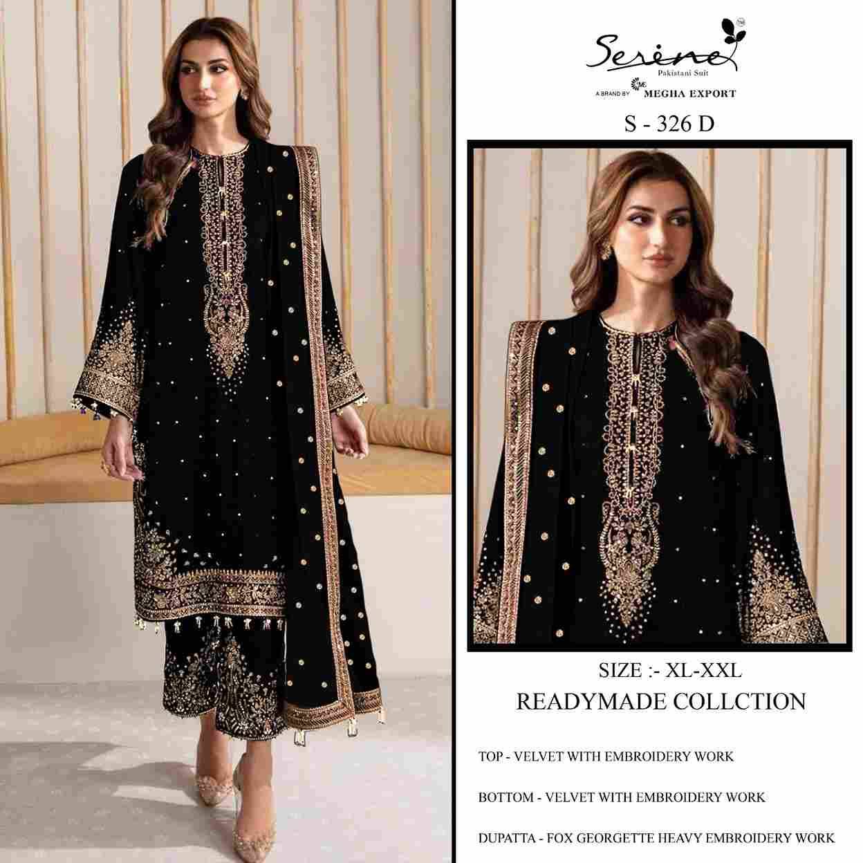 Serene Hit Design S-326 Colours By Serene S-326-A To S-326-D Series Designer Pakistani Suits Beautiful Fancy Colorful Stylish Party Wear & Occasional Wear Velvet Embroidered Dresses At Wholesale Price