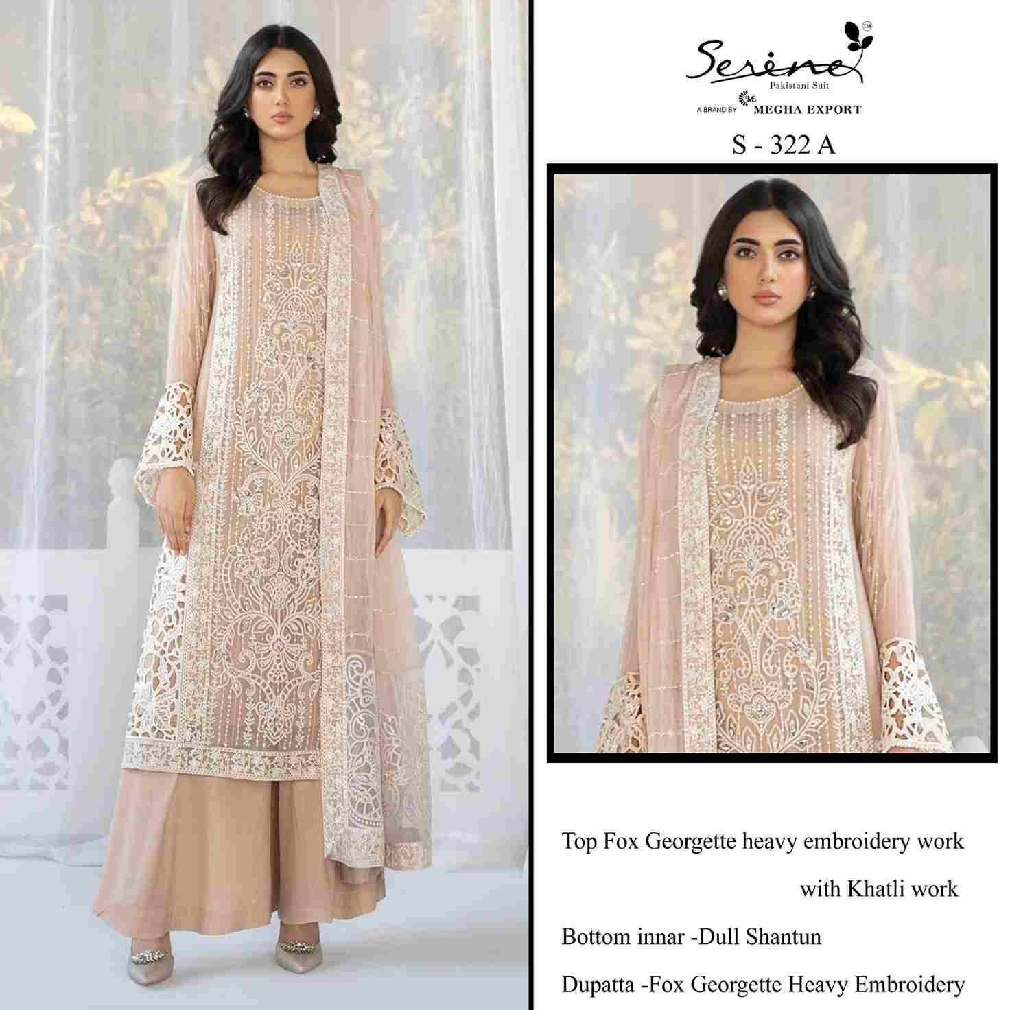 Serene Hit Design S-322 Colours By Serene S-322-A To S-322-D Series Designer Pakistani Suits Beautiful Fancy Colorful Stylish Party Wear & Occasional Wear Faux Georgette Embroidered Dresses At Wholesale Price