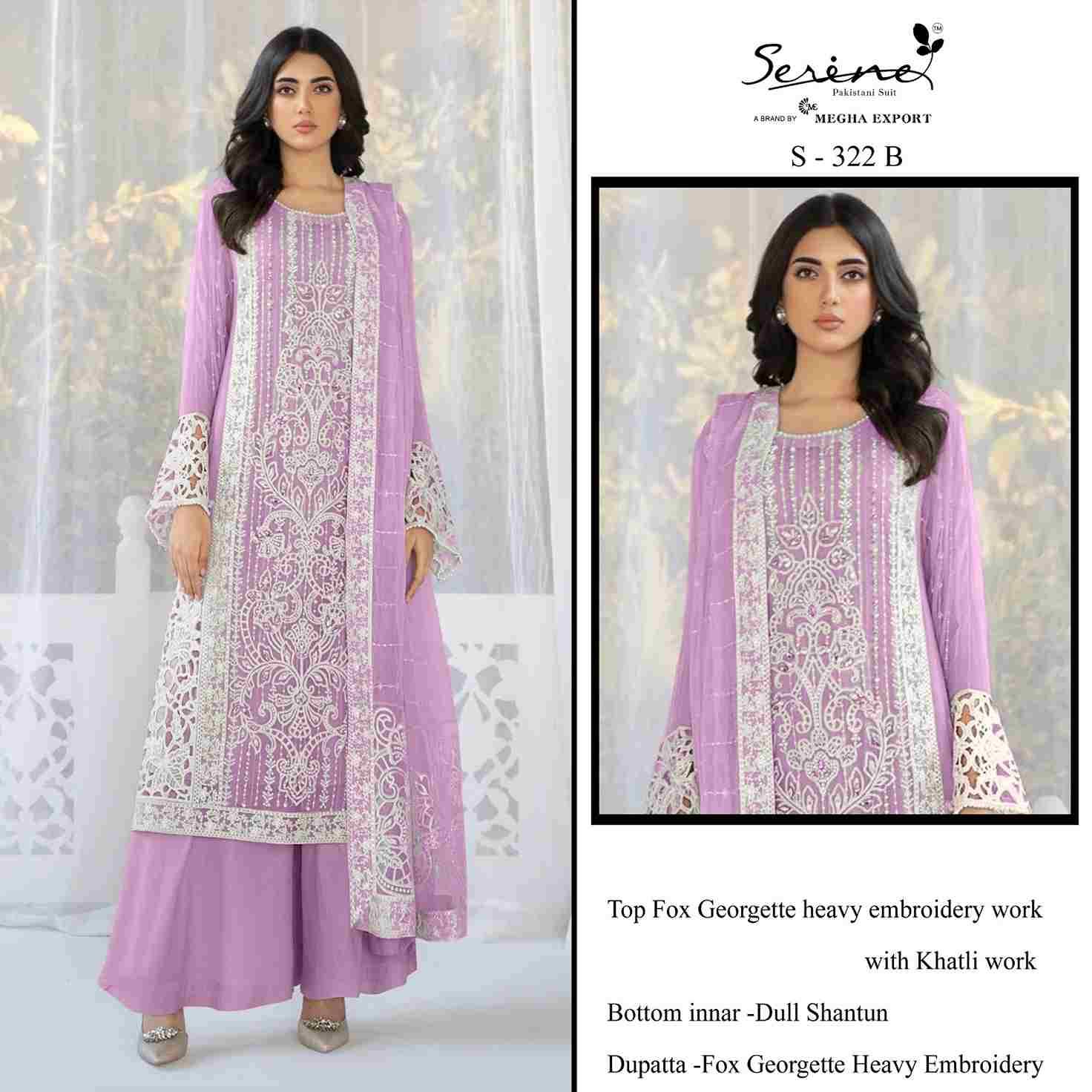 Serene Hit Design S-322 Colours By Serene S-322-A To S-322-D Series Designer Pakistani Suits Beautiful Fancy Colorful Stylish Party Wear & Occasional Wear Faux Georgette Embroidered Dresses At Wholesale Price