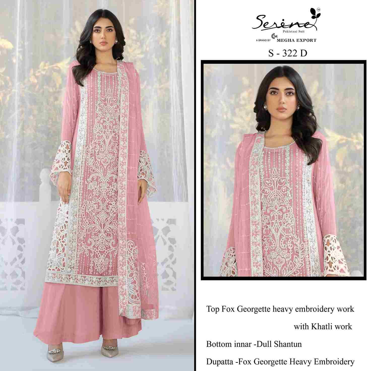 Serene Hit Design S-322 Colours By Serene S-322-A To S-322-D Series Designer Pakistani Suits Beautiful Fancy Colorful Stylish Party Wear & Occasional Wear Faux Georgette Embroidered Dresses At Wholesale Price