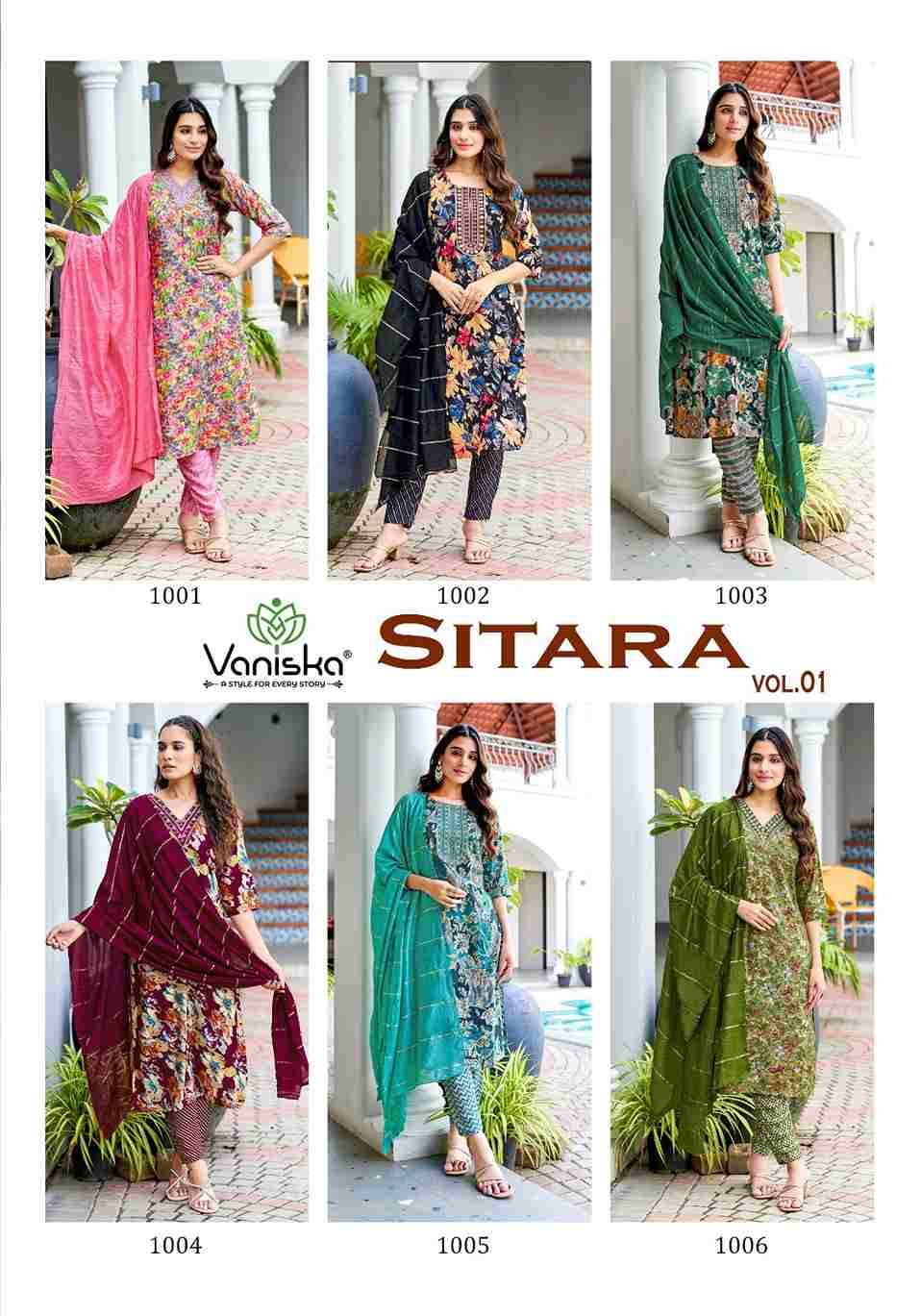 Sitara Vol-1 By Vaniska 1001 To 1006 Series Designer Festive Suits Collection Beautiful Stylish Fancy Colorful Party Wear & Occasional Wear Rayon Foil Dresses At Wholesale Price