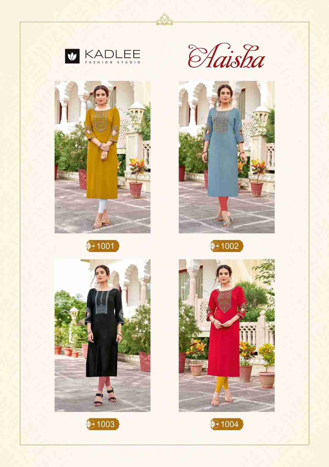 Aaisha By Kadlee 1001 To 1004 Series Designer Stylish Fancy Colorful Beautiful Party Wear & Ethnic Wear Collection Heavy Rayon Kurtis At Wholesale Price