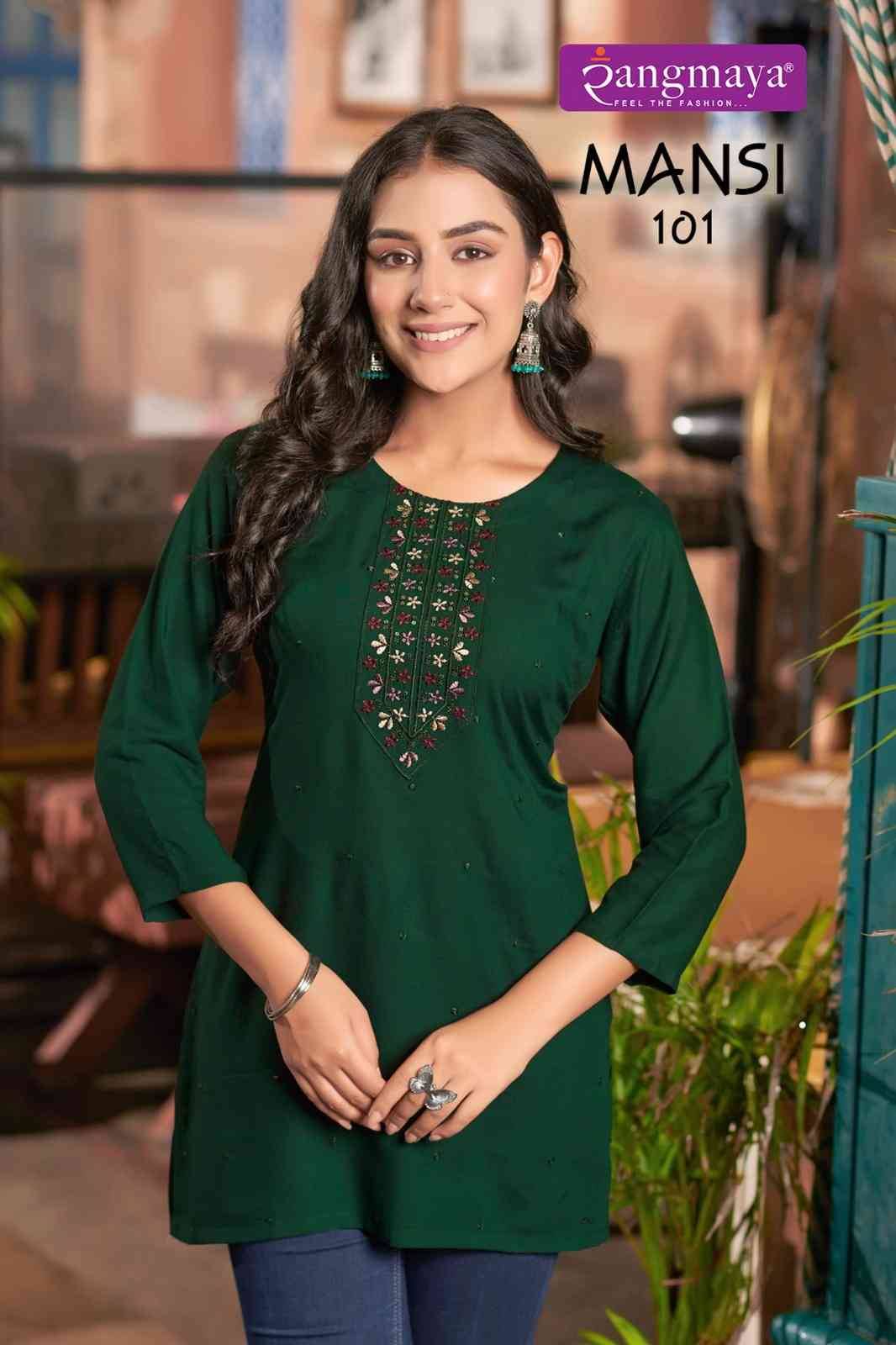 Mansi By Rangmaya 101 To 108 Series Designer Stylish Fancy Colorful Beautiful Party Wear & Ethnic Wear Collection Rayon Tops At Wholesale Price