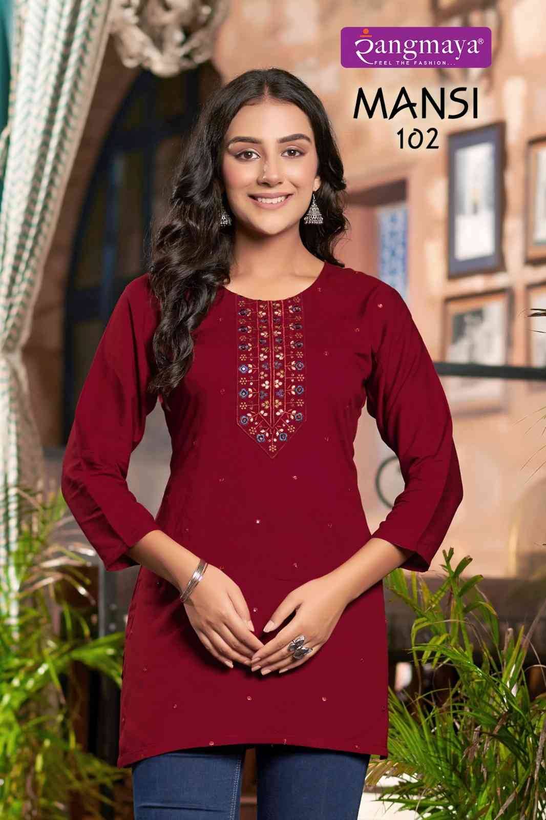 Mansi By Rangmaya 101 To 108 Series Designer Stylish Fancy Colorful Beautiful Party Wear & Ethnic Wear Collection Rayon Tops At Wholesale Price