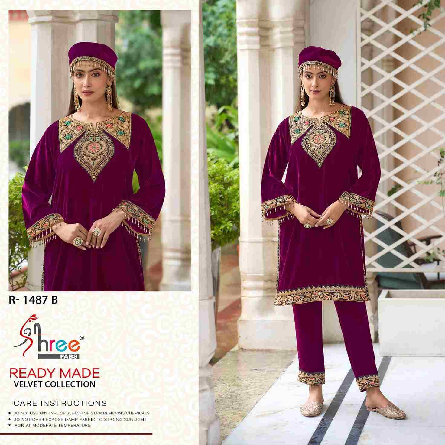 Shree Fabs Hit Design R-1487 Colours By Shree Fabs R-1487-A To R-1487-D Series Wholesale Designer Pakistani Suits Collection Beautiful Stylish Fancy Colorful Party Wear & Occasional Wear Velvet Kurtis With Bottom At Wholesale Price