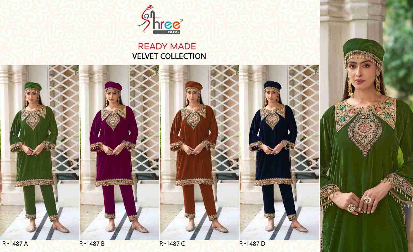 Shree Fabs Hit Design R-1487 Colours By Shree Fabs R-1487-A To R-1487-D Series Wholesale Designer Pakistani Suits Collection Beautiful Stylish Fancy Colorful Party Wear & Occasional Wear Velvet Kurtis With Bottom At Wholesale Price