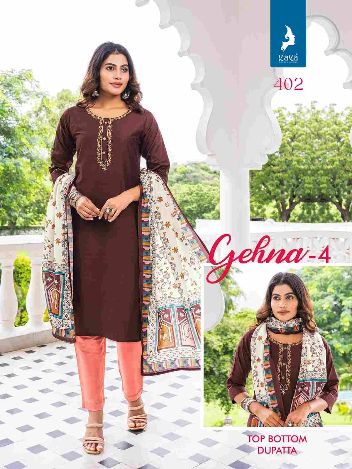 Gehna Vol-4 By Kaya 401 To 408 Series Designer Festive Suits Collection Beautiful Stylish Fancy Colorful Party Wear & Occasional Wear Pure Silk Embroidered Dresses At Wholesale Price