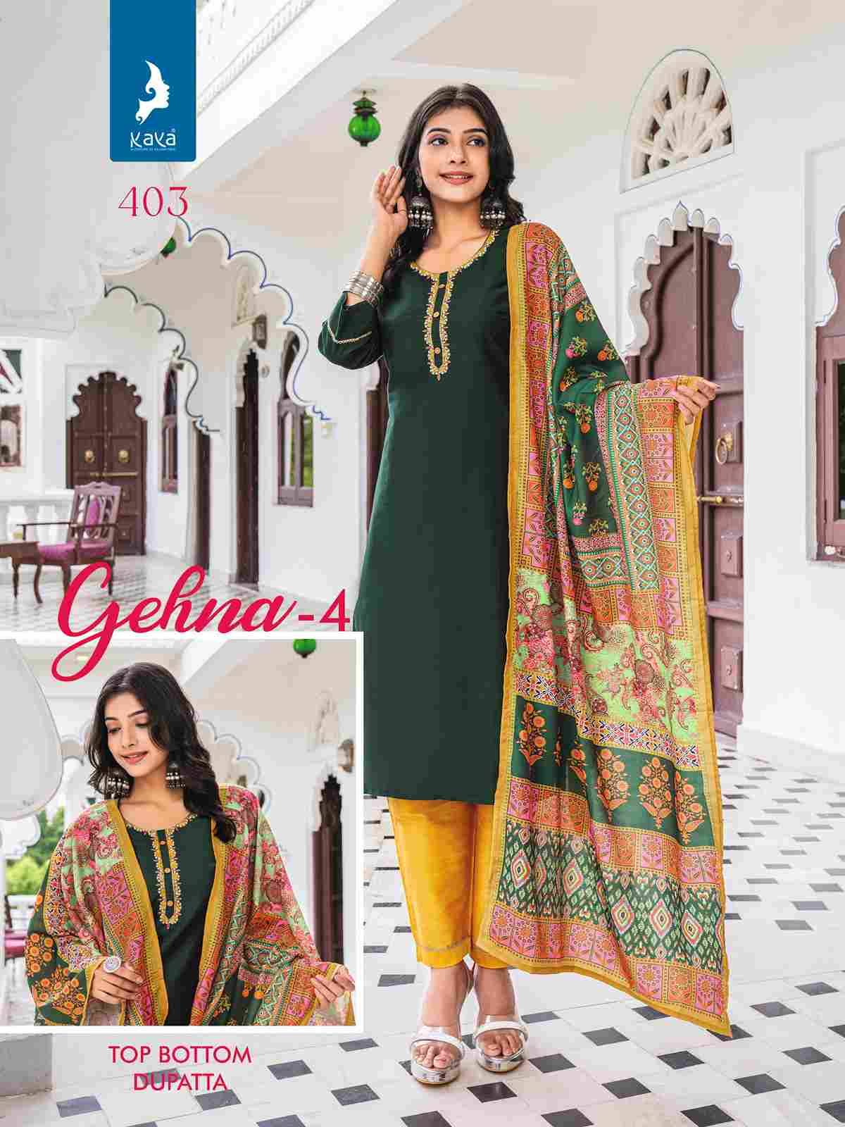 Gehna Vol-4 By Kaya 401 To 408 Series Designer Festive Suits Collection Beautiful Stylish Fancy Colorful Party Wear & Occasional Wear Pure Silk Embroidered Dresses At Wholesale Price