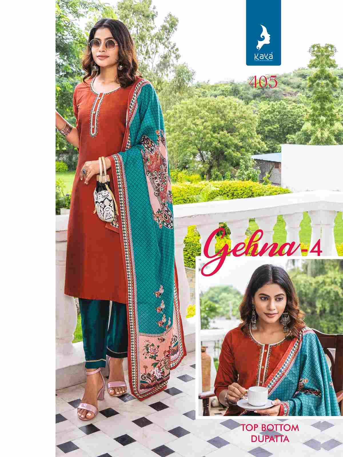 Gehna Vol-4 By Kaya 401 To 408 Series Designer Festive Suits Collection Beautiful Stylish Fancy Colorful Party Wear & Occasional Wear Pure Silk Embroidered Dresses At Wholesale Price