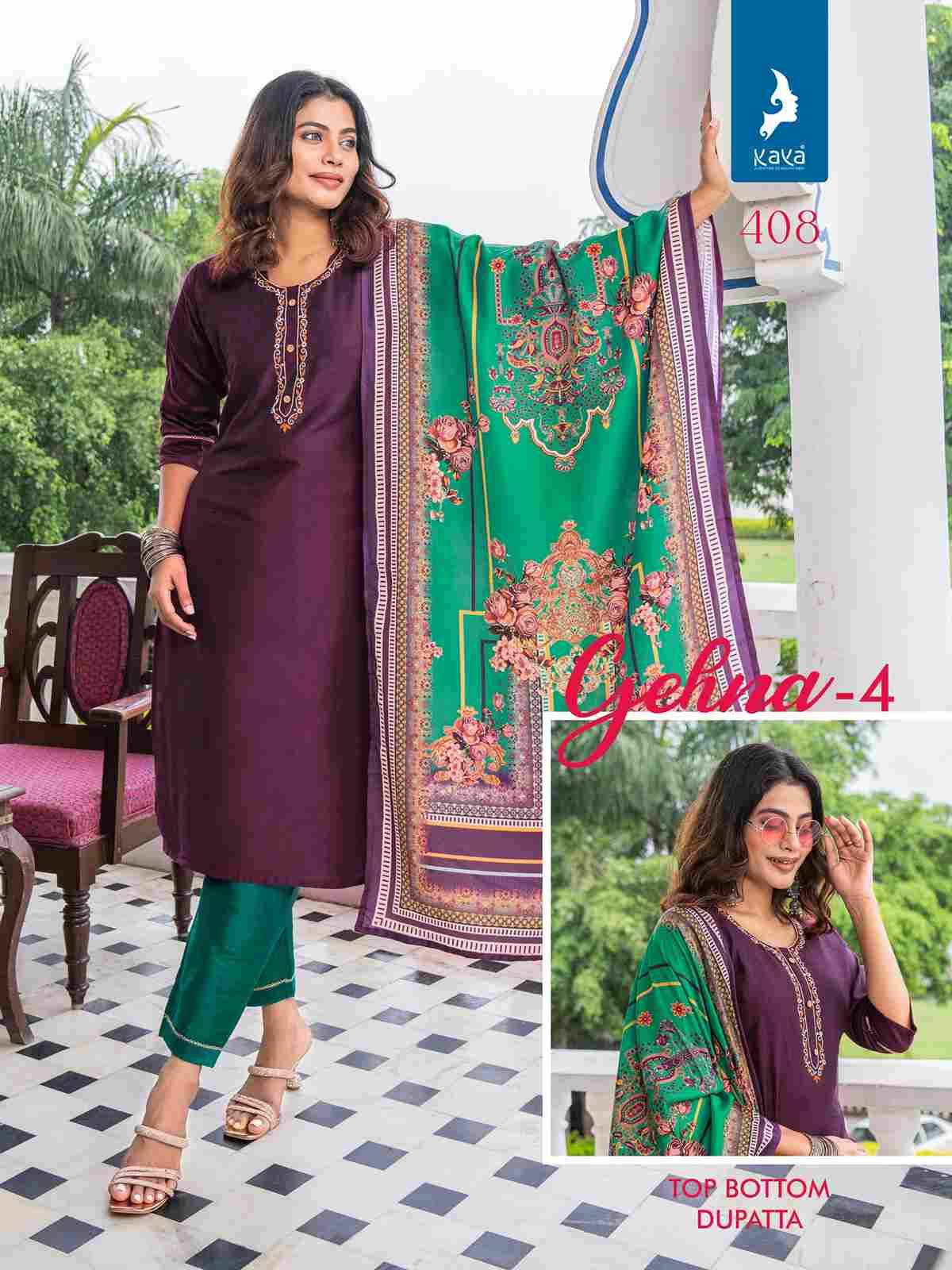 Gehna Vol-4 By Kaya 401 To 408 Series Designer Festive Suits Collection Beautiful Stylish Fancy Colorful Party Wear & Occasional Wear Pure Silk Embroidered Dresses At Wholesale Price