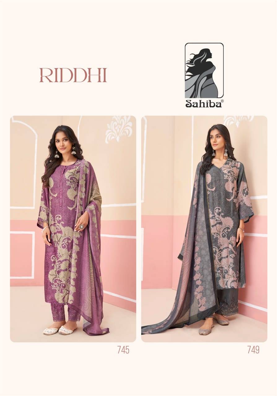 Riddhi By Sahiba Fabrics Beautiful Festive Suits Colorful Stylish Fancy Casual Wear & Ethnic Wear Muslin Silk Dresses At Wholesale Price