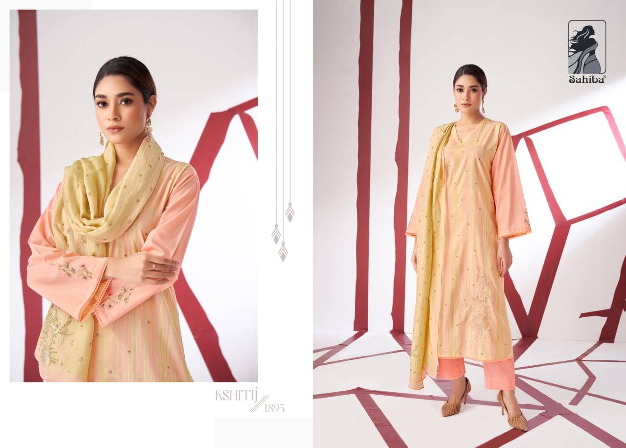 Kshitij By Sahiba Fabrics Beautiful Festive Suits Colorful Stylish Fancy Casual Wear & Ethnic Wear Muslin Silk Dresses At Wholesale Price