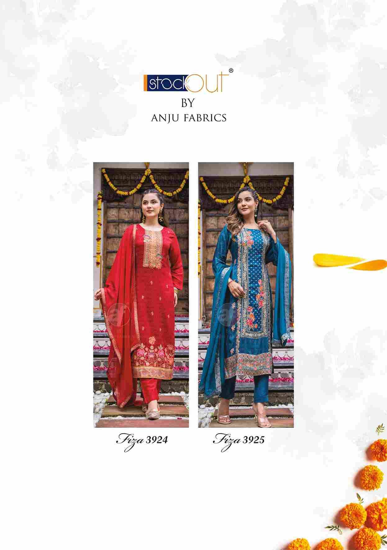 Fiza Vol-2 By Anju Fabrics 3921 To 3925 Series Designer Festive Suits Collection Beautiful Stylish Fancy Colorful Party Wear & Occasional Wear Pure Dola Jacquard Embroidered Dresses At Wholesale Price