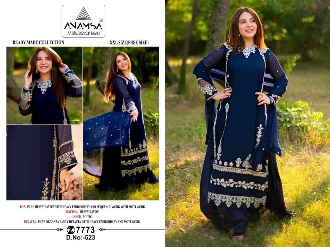 Anamsa Hit Design 523 By Fashid Wholesale Beautiful Pakistani Suits Colorful Stylish Fancy Casual Wear & Ethnic Wear Pure Rayon Embroidered Dresses At Wholesale Price