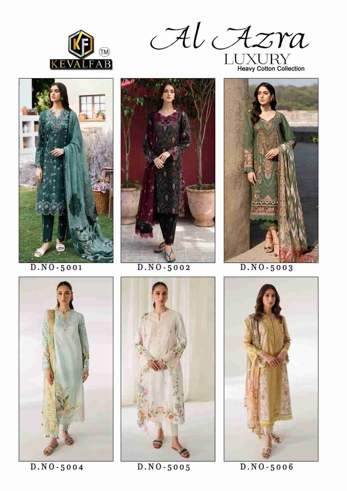 Al Azara Vol-5 By Keval Fab 5001 To 5006 Series Beautiful Festive Suits Stylish Fancy Colorful Casual Wear & Ethnic Wear Heavy Cotton Digital Print Dresses At Wholesale Price