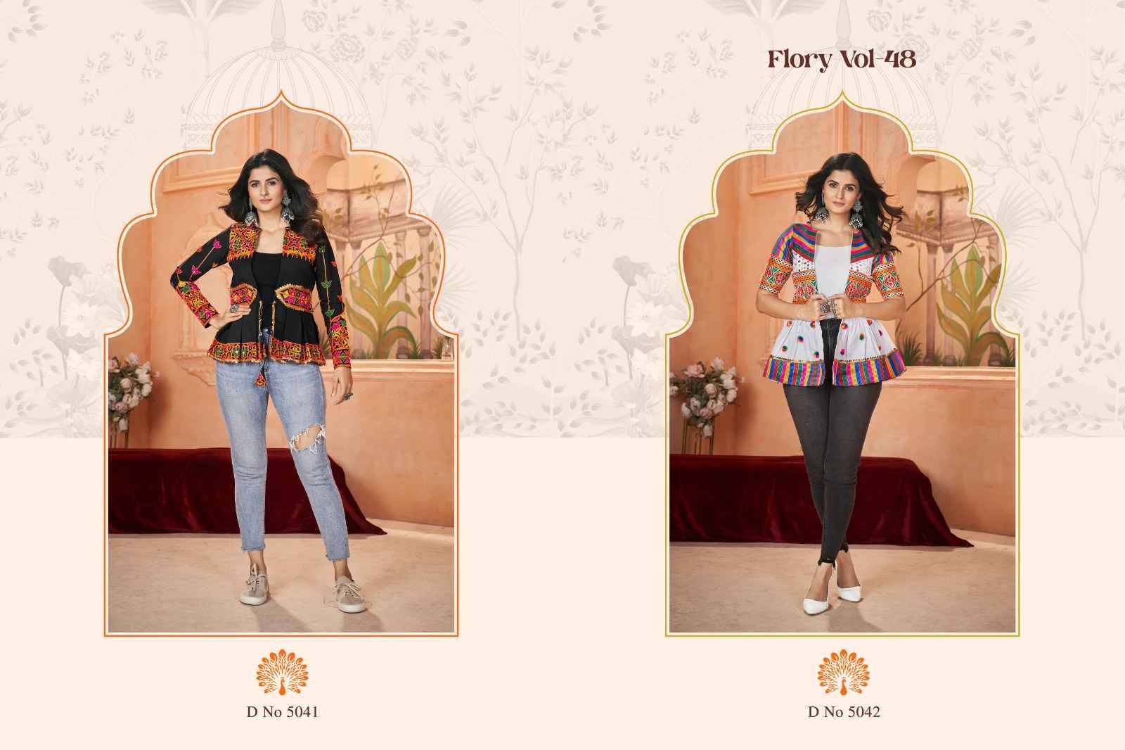 Flory Vol-48 By Shubhkala 5041 To 5042 Series Designer Stylish Fancy Colorful Beautiful Party Wear & Ethnic Wear Collection Roman Silk/Cotton Tops At Wholesale Price