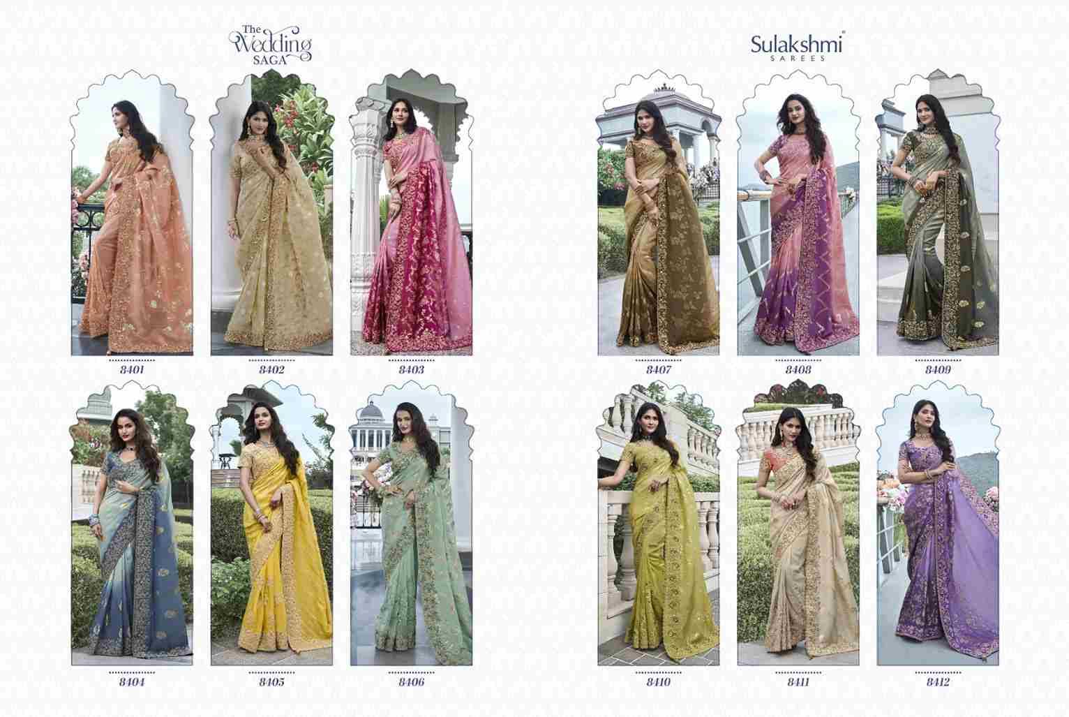 The Wedding Saga By Sulakshmi 8401 To 8412 Series Indian Traditional Wear Collection Beautiful Stylish Fancy Colorful Party Wear & Occasional Wear Fancy Sarees At Wholesale Price