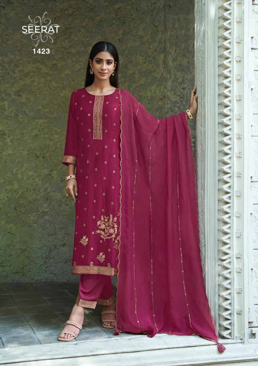 Seerat By Vinay Fashion 1421 To 1424 Series Designer Festive Suits Collection Beautiful Stylish Fancy Colorful Party Wear & Occasional Wear Pure Viscose Embroidered Dresses At Wholesale Price