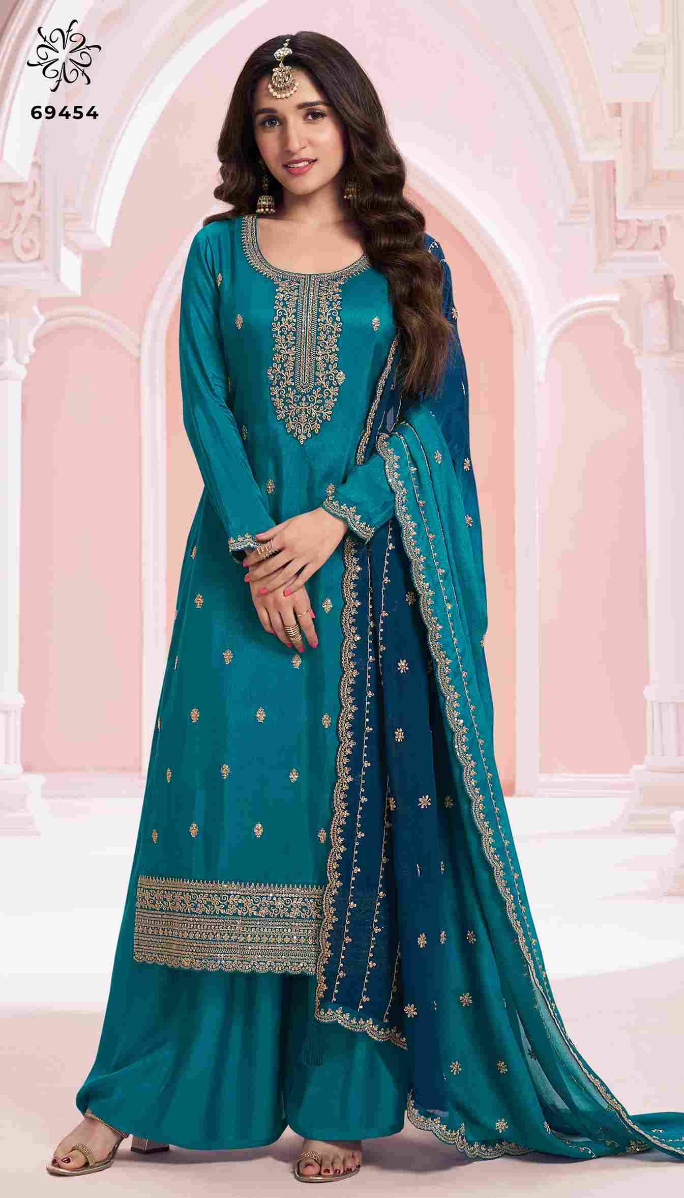 Suhaag By Vinay Fashion 69451 To 69454 Series Designer Festive Suits Collection Beautiful Stylish Fancy Colorful Party Wear & Occasional Wear Pure Silk Georgette Embroidered Dresses At Wholesale Price