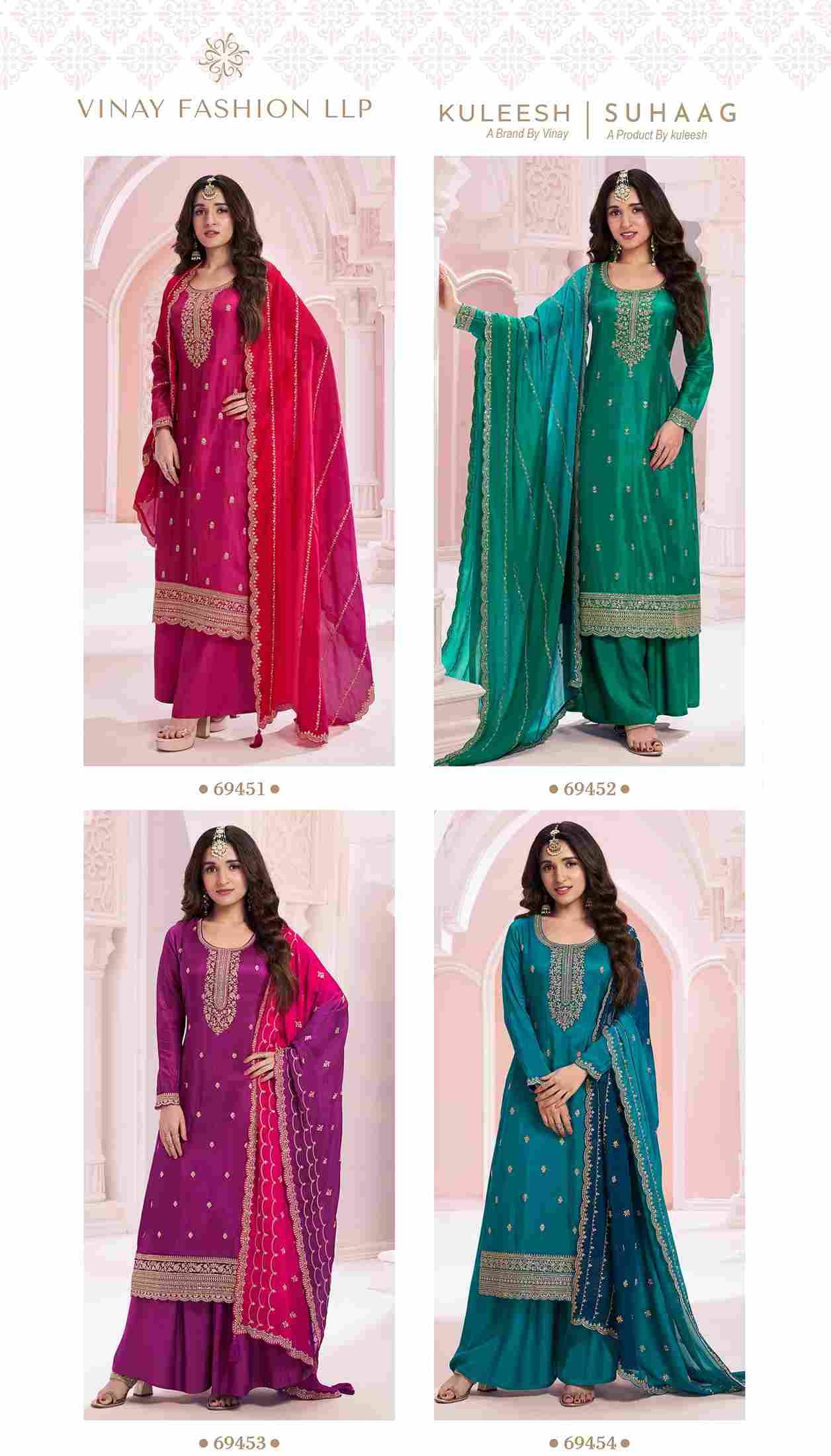 Suhaag By Vinay Fashion 69451 To 69454 Series Designer Festive Suits Collection Beautiful Stylish Fancy Colorful Party Wear & Occasional Wear Pure Silk Georgette Embroidered Dresses At Wholesale Price