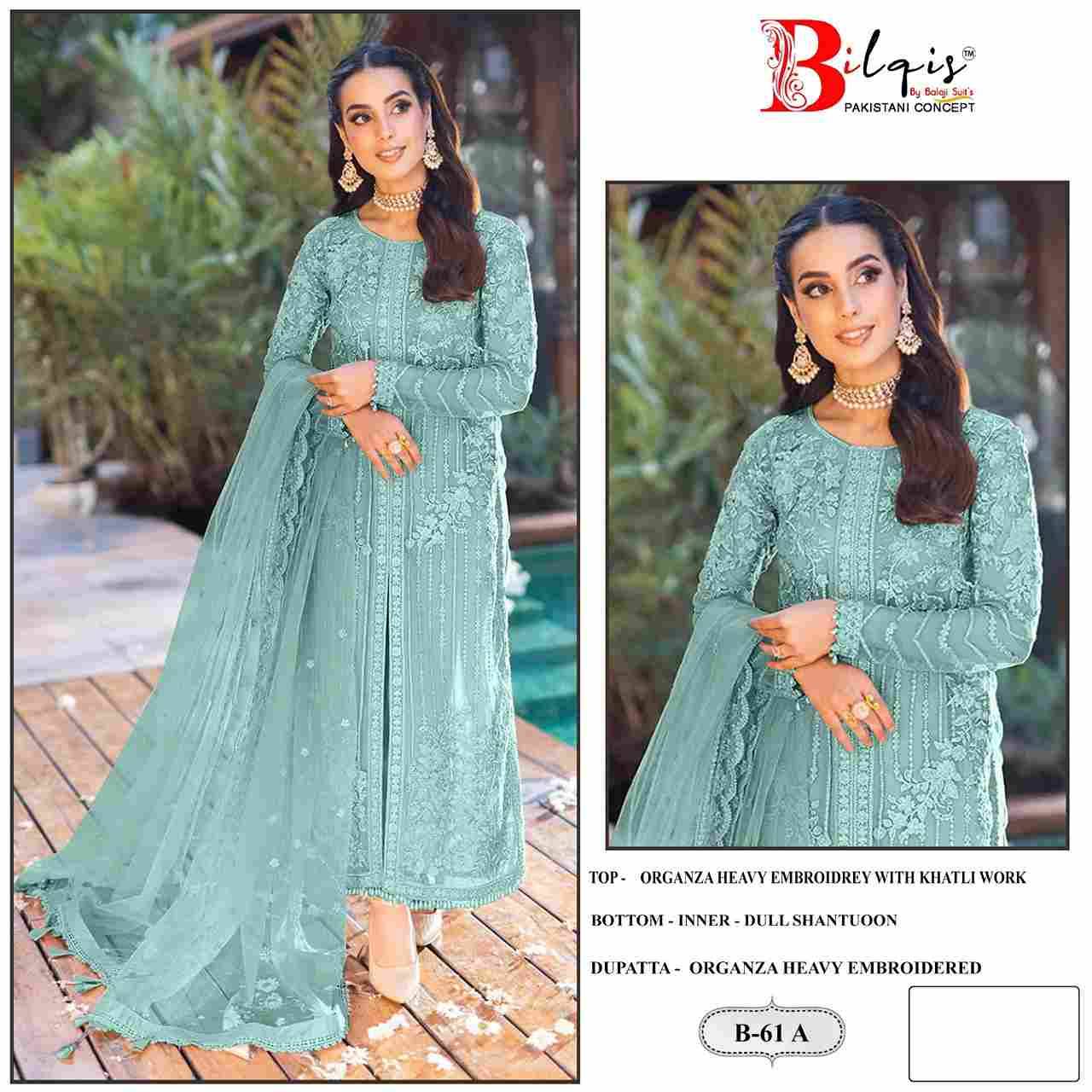 Bilqis 61 Colours By Bilqis 61-A To 61-D Series Beautiful Pakistani Suits Stylish Fancy Colorful Party Wear & Occasional Wear Organza Embroidery Dresses At Wholesale Price