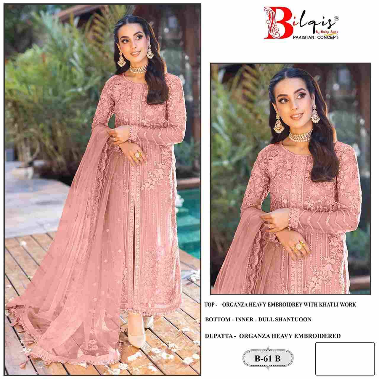 Bilqis 61 Colours By Bilqis 61-A To 61-D Series Beautiful Pakistani Suits Stylish Fancy Colorful Party Wear & Occasional Wear Organza Embroidery Dresses At Wholesale Price