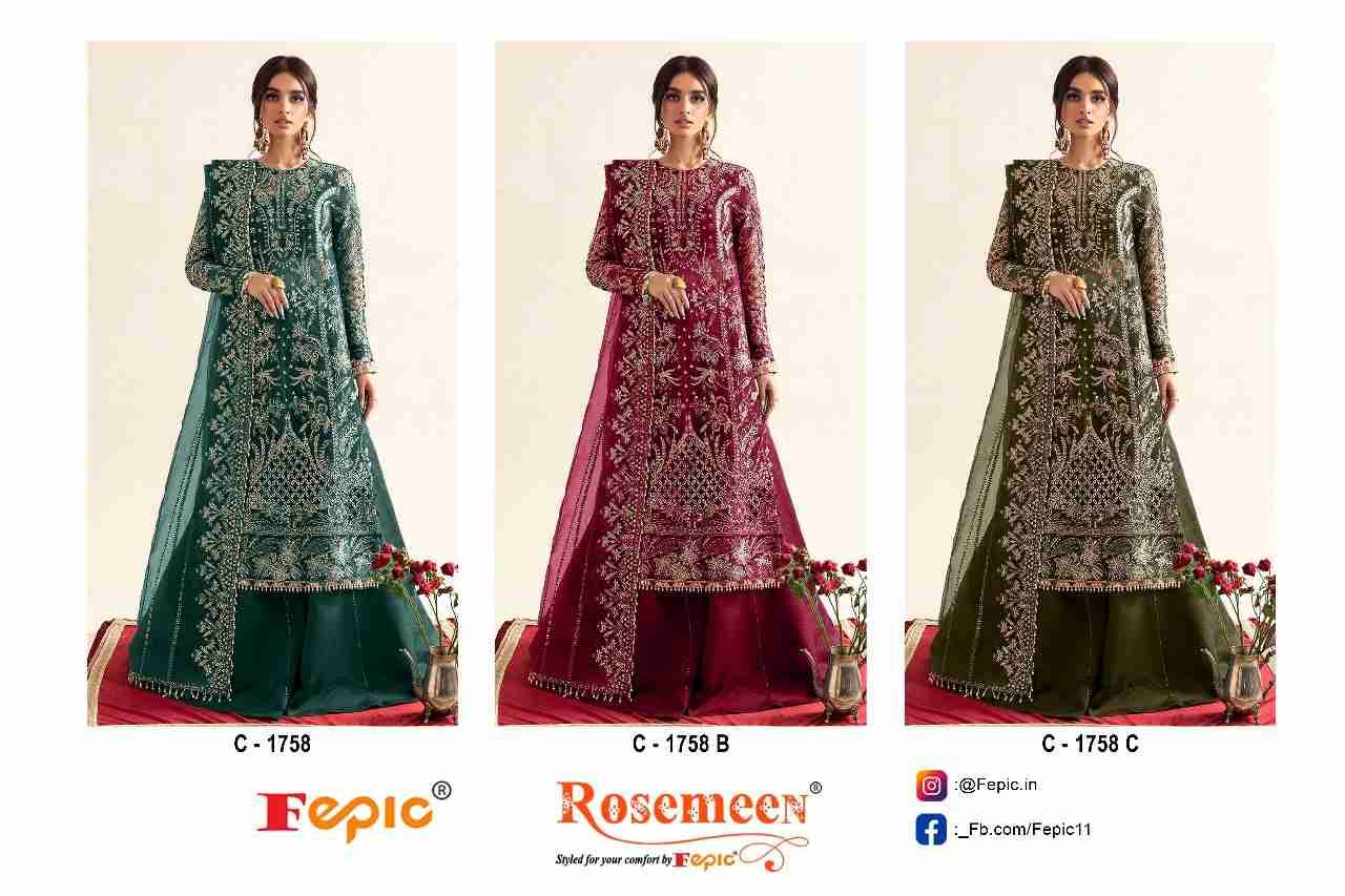 Fepic 1758 Colours By Fepic 1758-A To 1758-C Series Beautiful Pakistani Suits Colorful Stylish Fancy Casual Wear & Ethnic Wear Organza Embroidered Dresses At Wholesale Price