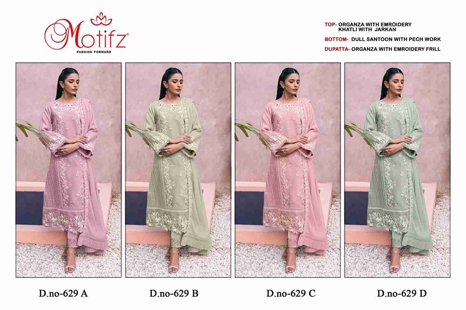 Motifz Hit Design 629 Colours By Motifz 629-A To 629-D Series Beautiful Pakistani Suits Colorful Stylish Fancy Casual Wear & Ethnic Wear Organza Dresses At Wholesale Price