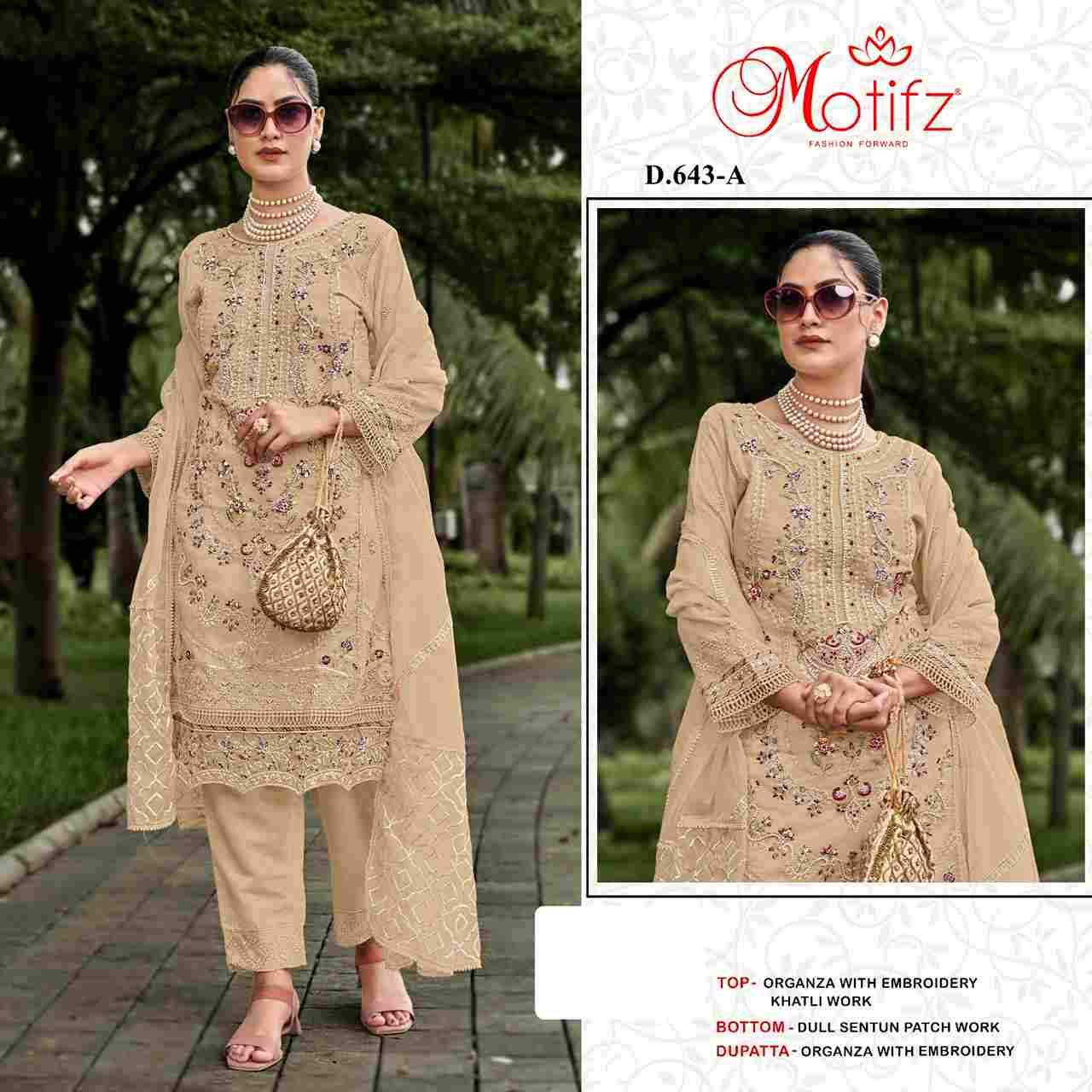 Motifz Hit Design 643 Colours By Motifz 643-A To 643-D Series Beautiful Pakistani Suits Colorful Stylish Fancy Casual Wear & Ethnic Wear Organza Dresses At Wholesale Price