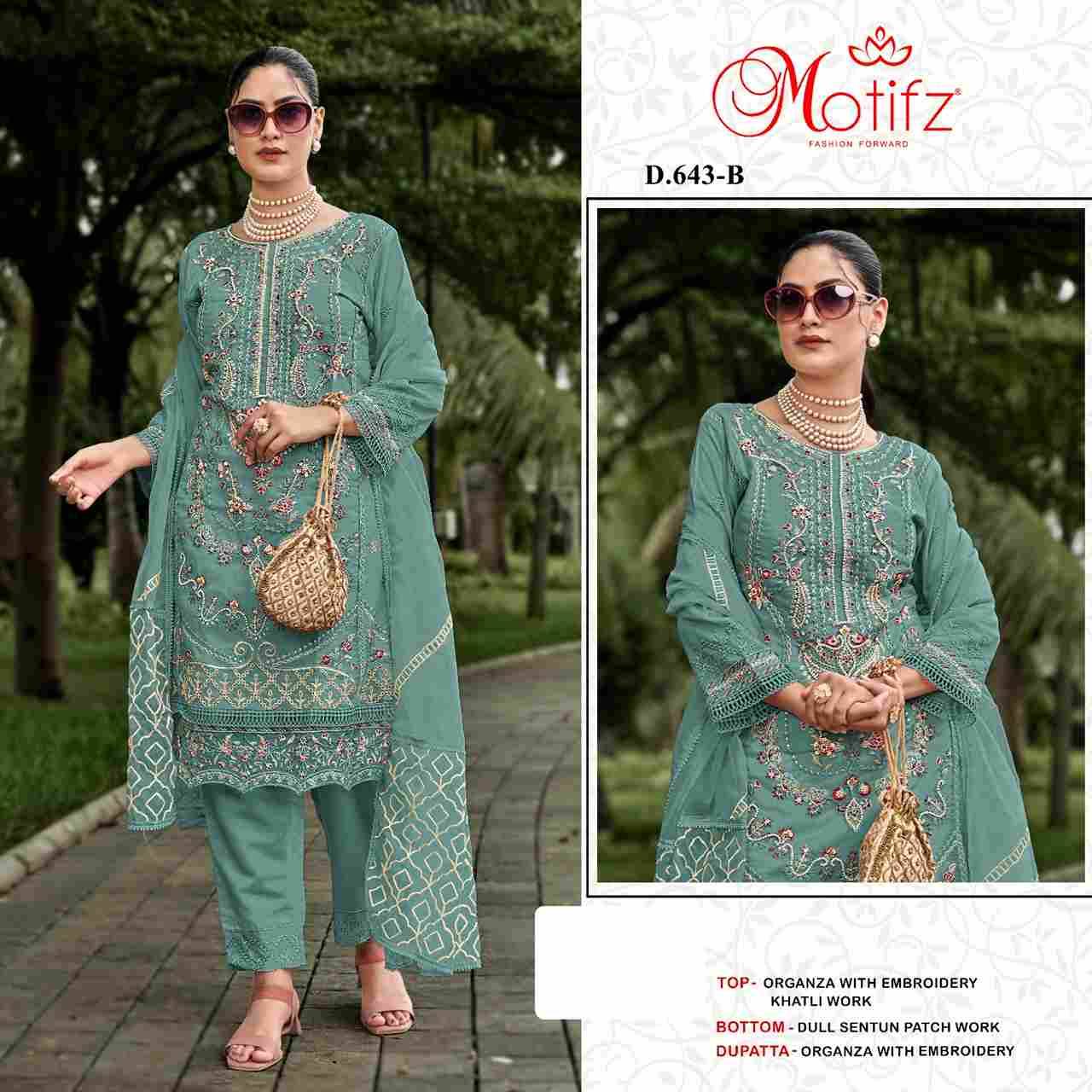 Motifz Hit Design 643 Colours By Motifz 643-A To 643-D Series Beautiful Pakistani Suits Colorful Stylish Fancy Casual Wear & Ethnic Wear Organza Dresses At Wholesale Price