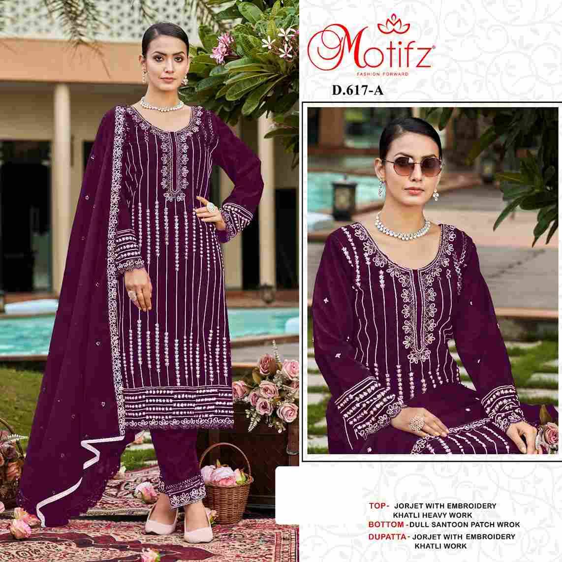 Motifz Hit Design 617 Colours By Motifz 617-A To 617-D Series Beautiful Pakistani Suits Colorful Stylish Fancy Casual Wear & Ethnic Wear Georgette Dresses At Wholesale Price