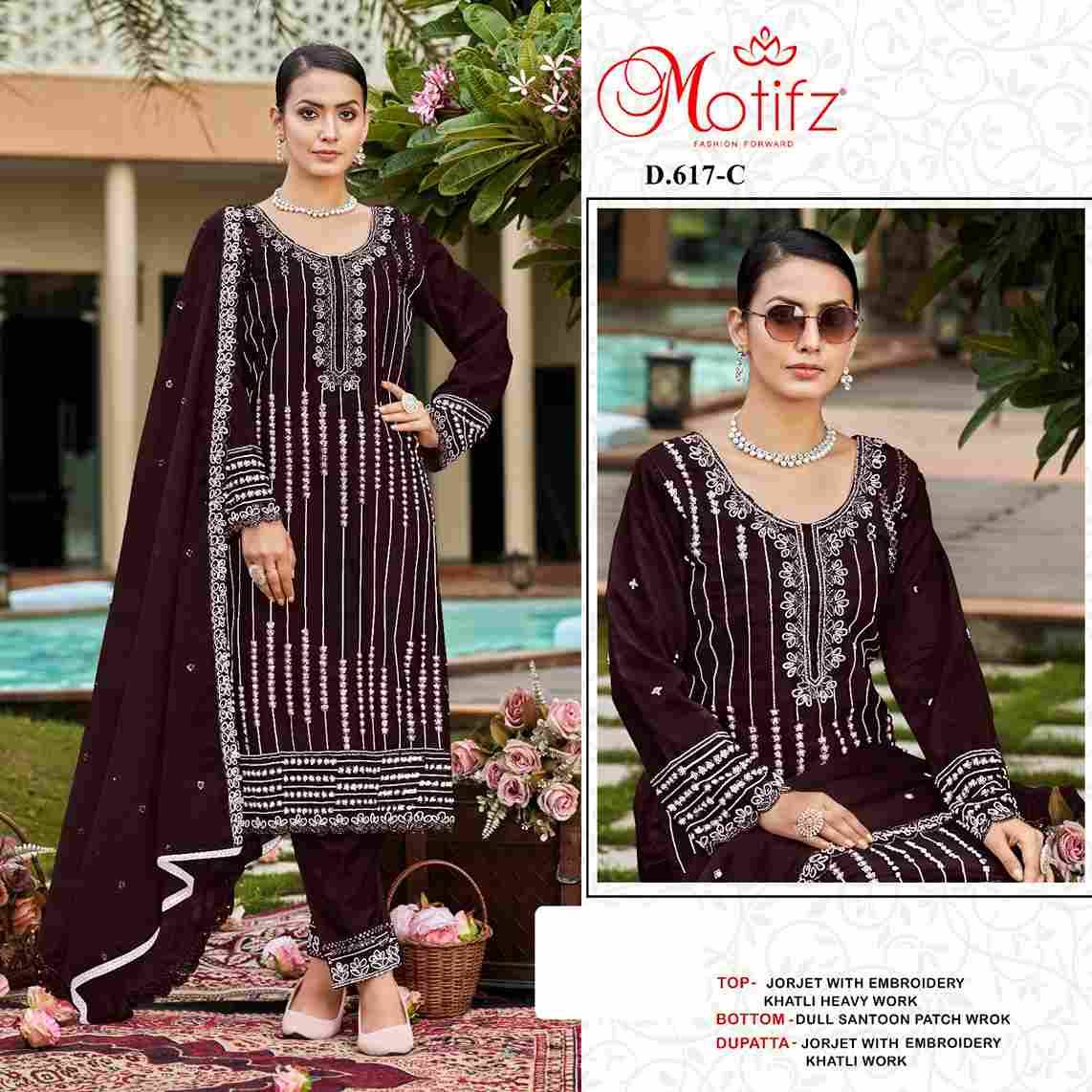 Motifz Hit Design 617 Colours By Motifz 617-A To 617-D Series Beautiful Pakistani Suits Colorful Stylish Fancy Casual Wear & Ethnic Wear Georgette Dresses At Wholesale Price