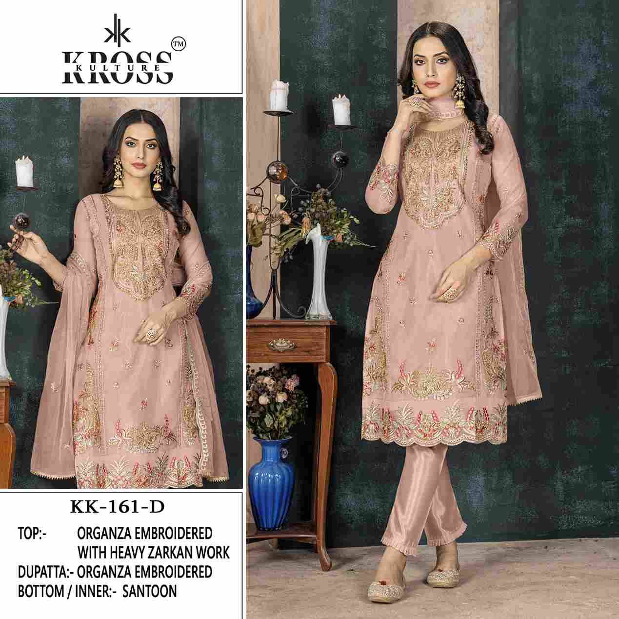 Kross Kulture Hit Design 161 Colours By Kross Kulture 161-A To 161-D Series Beautiful Pakistani Suits Colorful Stylish Fancy Casual Wear & Ethnic Wear Organza With Embroidered Dresses At Wholesale Price