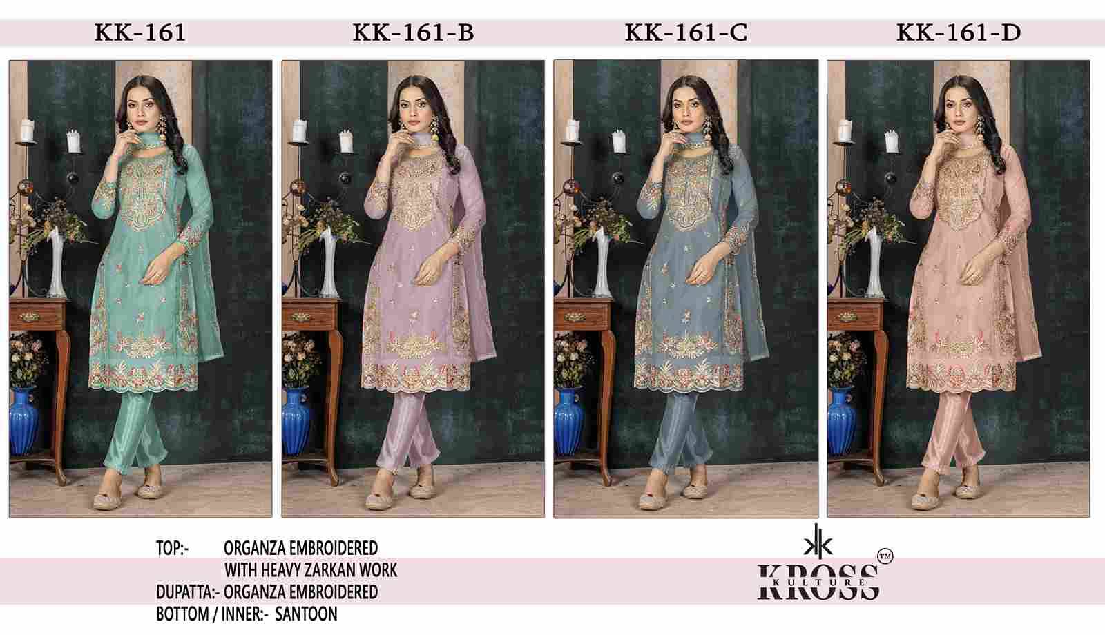 Kross Kulture Hit Design 161 Colours By Kross Kulture 161-A To 161-D Series Beautiful Pakistani Suits Colorful Stylish Fancy Casual Wear & Ethnic Wear Organza With Embroidered Dresses At Wholesale Price