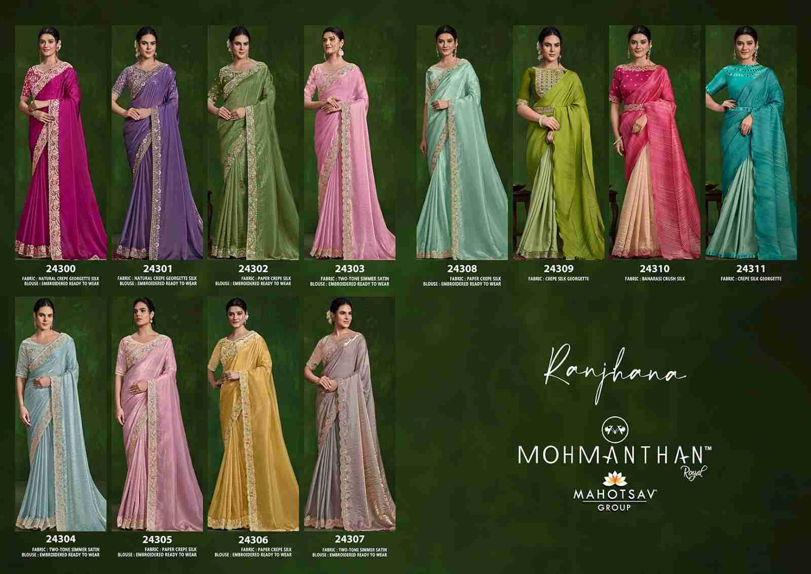 Ranjhana By Mohmanthan 24300 To 24311 Series Indian Traditional Wear Collection Beautiful Stylish Fancy Colorful Party Wear & Occasional Wear Silk Sarees At Wholesale Price