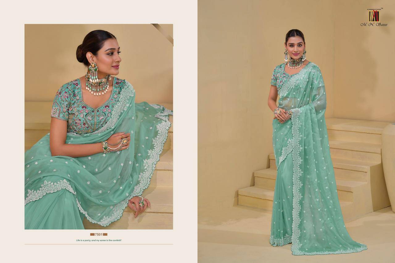 M.N. Sarees 7501 Series By M.N. Sarees 7501 To 7513 Series Designer Beautiful Festive Collection Occasional Wear & Party Wear Fancy Lehengas At Wholesale Price