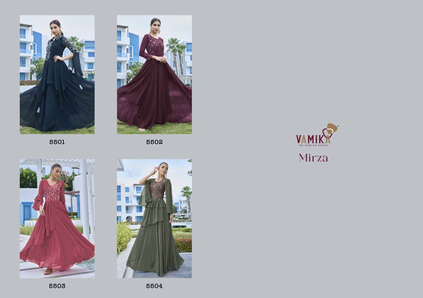 Mirza By Vamika 5501 To 5504 Series Beautiful Stylish Fancy Colorful Casual Wear & Ethnic Wear Heavy Georgette Gowns At Wholesale Price