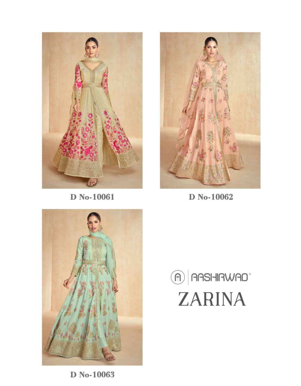 Zarina By Aashirwad Creation 10061 To 10063 Series Beautiful Festive Suits Colorful Stylish Fancy Casual Wear & Ethnic Wear Premium Silk Dresses At Wholesale Price