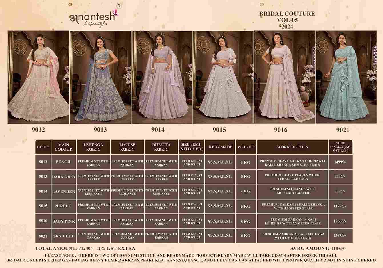 Bridal Couture Vol-5 By Anantesh Lifestyle Beautiful Colorful Fancy Wedding Collection Occasional Wear & Party Wear Net Lehengas At Wholesale Price