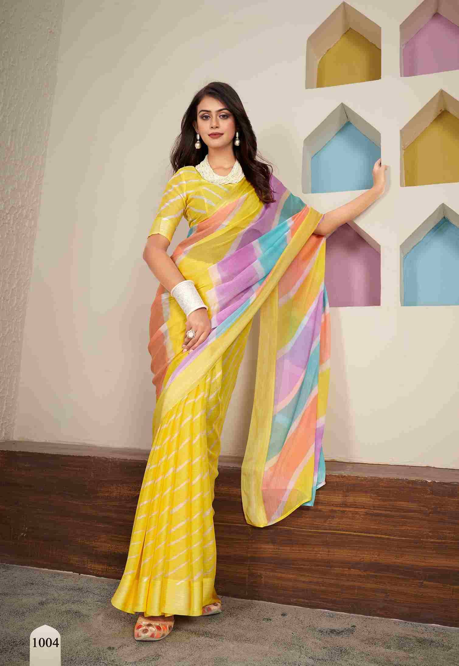 Aavi By Dhaga 1001 To 1008 Series Indian Traditional Wear Collection Beautiful Stylish Fancy Colorful Party Wear & Occasional Wear Chiffon Sarees At Wholesale Price