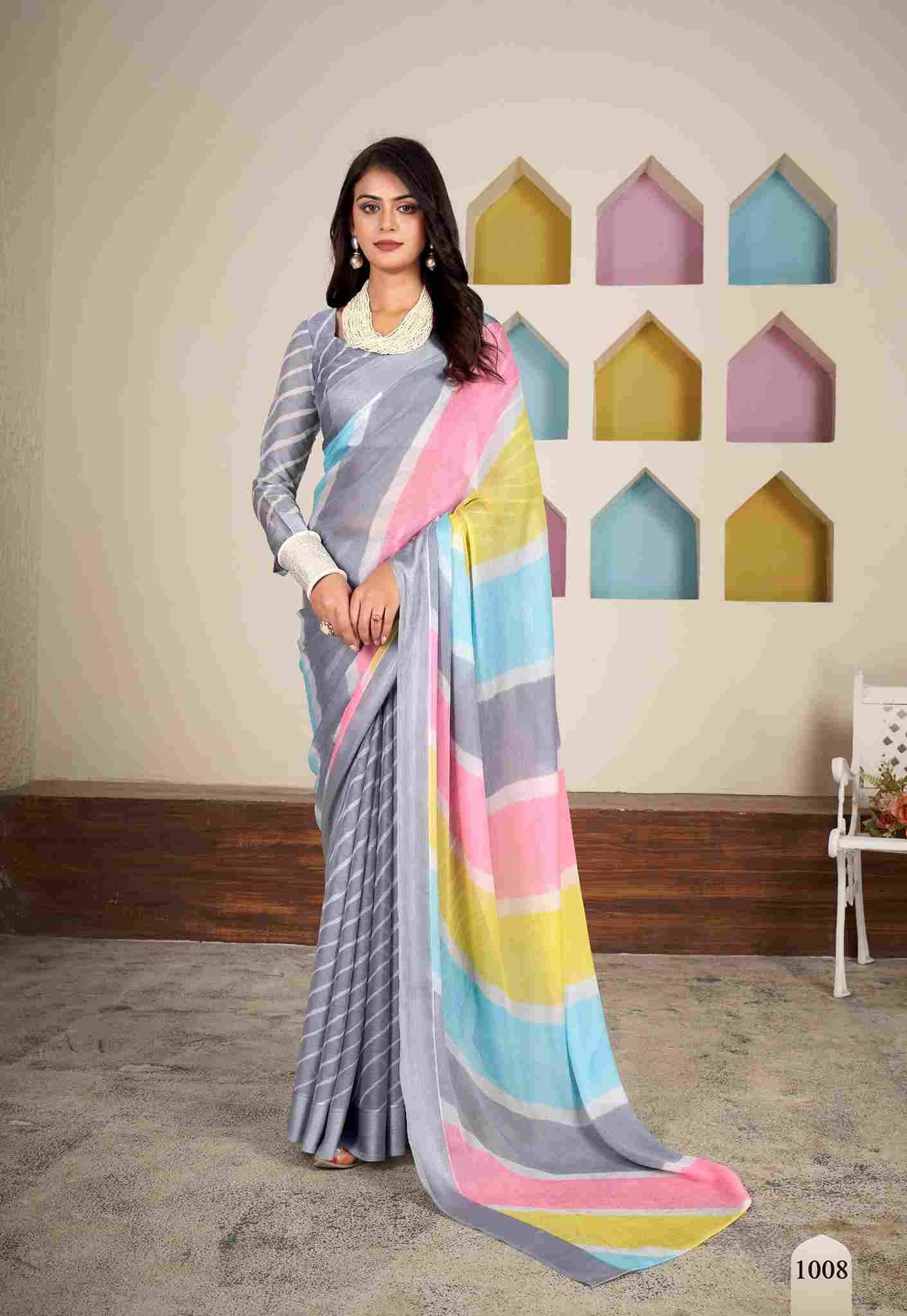 Aavi By Dhaga 1001 To 1008 Series Indian Traditional Wear Collection Beautiful Stylish Fancy Colorful Party Wear & Occasional Wear Chiffon Sarees At Wholesale Price