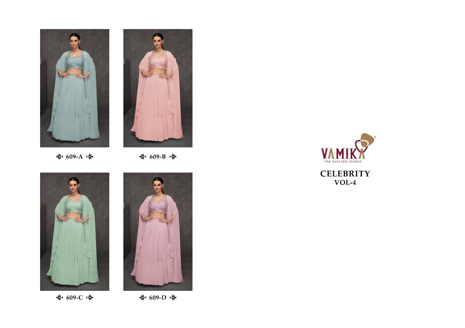 Celebrity Vol-4 By Vamika 609-A To 609-D Series Designer Beautiful Navratri Collection Occasional Wear & Party Wear Fancy Lehengas At Wholesale Price