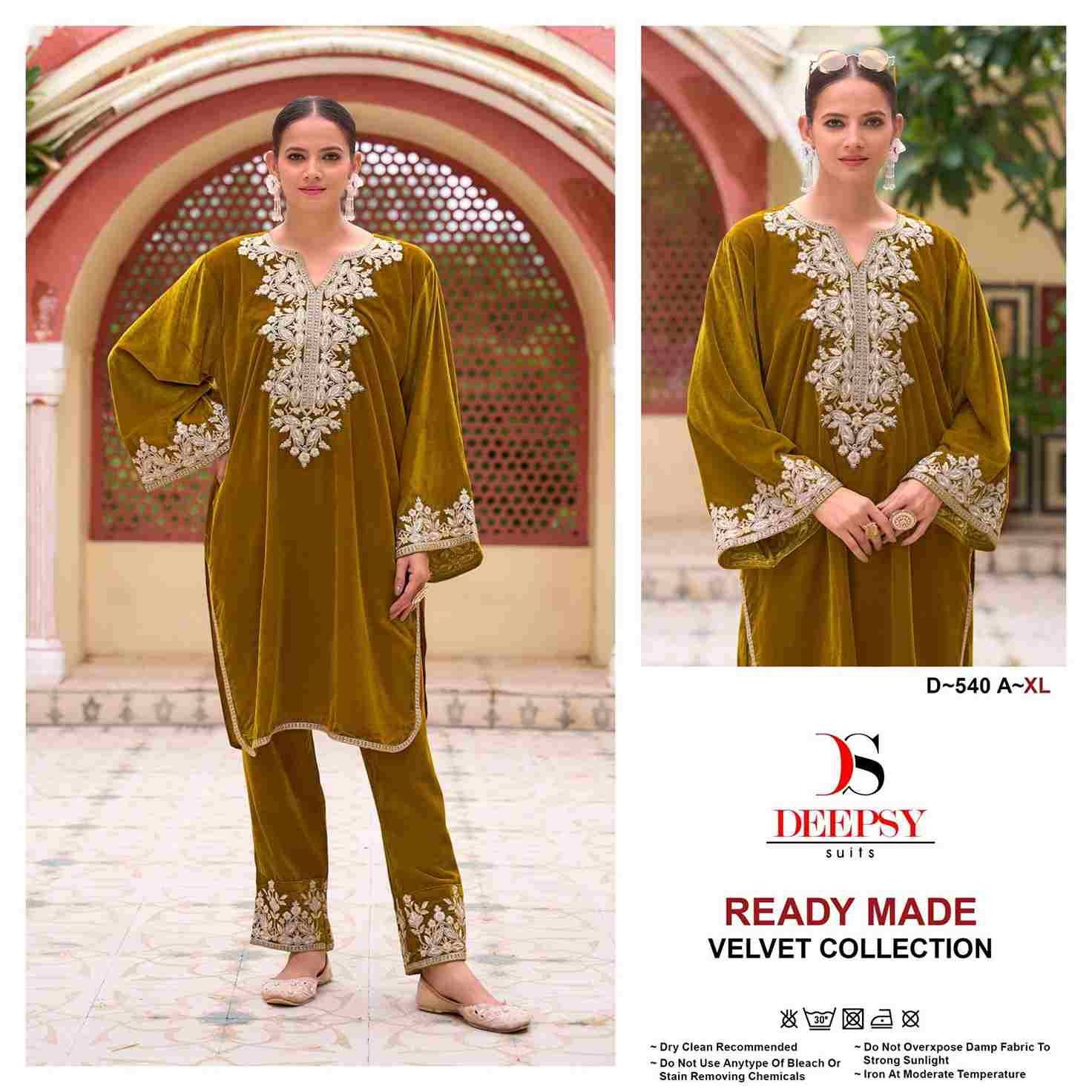 Deepsy Hit Design 540 Colours By Deepsy Suits 540-A To 540-D Series Designer Pakistani Suits Collection Beautiful Stylish Fancy Colorful Party Wear & Occasional Wear Velvet Kurtis With Bottom At Wholesale Price