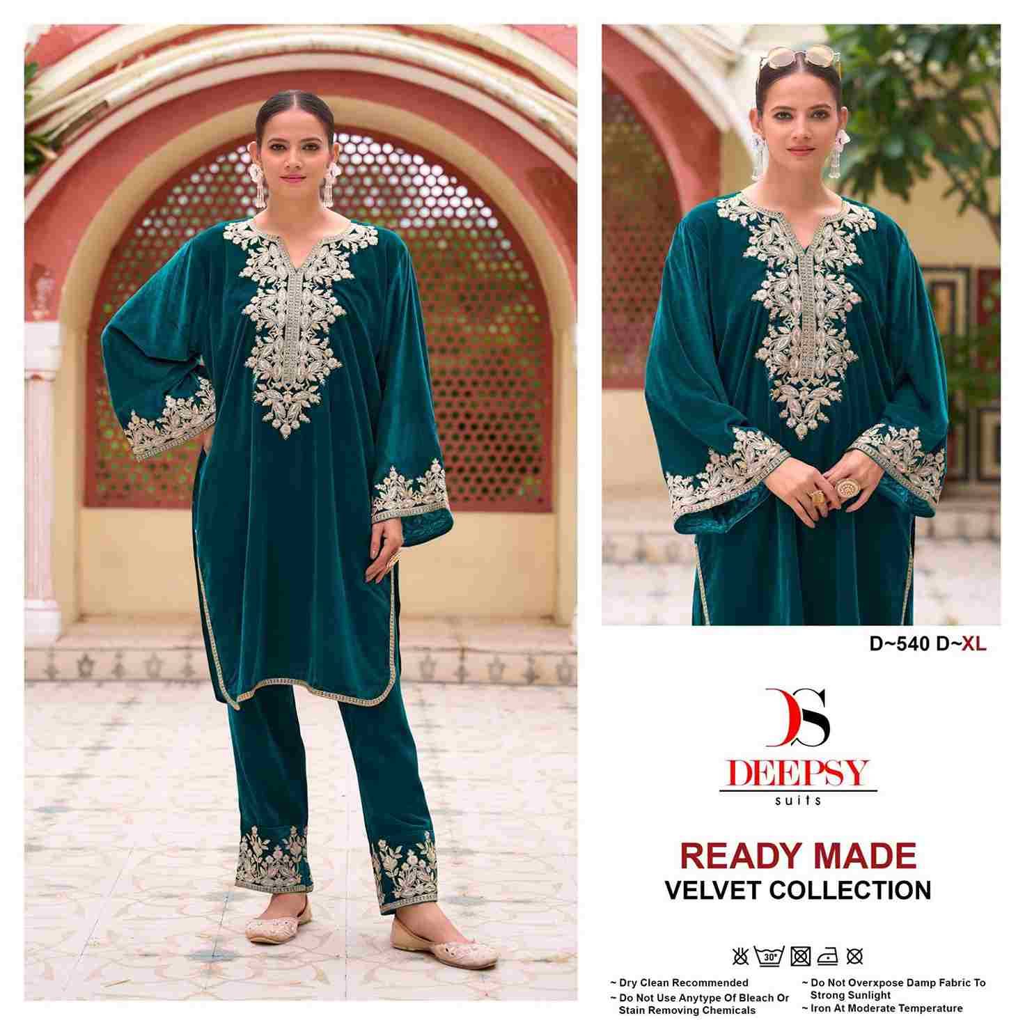 Deepsy Hit Design 540 Colours By Deepsy Suits 540-A To 540-D Series Designer Pakistani Suits Collection Beautiful Stylish Fancy Colorful Party Wear & Occasional Wear Velvet Kurtis With Bottom At Wholesale Price