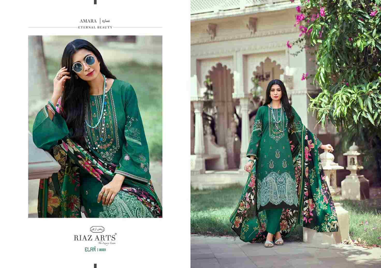 Elan By Riaz Arts 8001 To 8007 Series Wholesale Designer Pakistani Suits Collection Beautiful Stylish Fancy Colorful Party Wear & Occasional Wear Pure Lawn Cambric Print With Embroidered Dresses At Wholesale Price